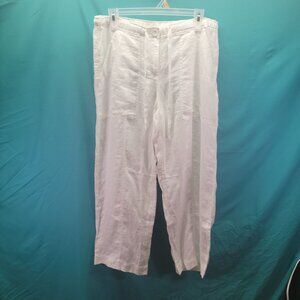 Relaxed, Lightweight Eileen Fisher White Linen Ankle Pants S/P, Cruise Wear